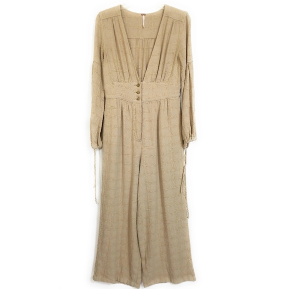FREE PEOPLE True Lovin Tan Linen Jumpsuit Size XS - Picture 2 of 10